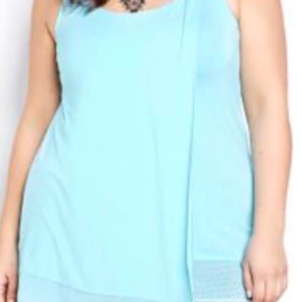 TANK TOP, ASYMMETRIC AND LAYERED, ANGEL BLUE, SIZE 3X, SCOOP NECK, CHIFFON OVERL